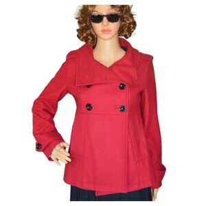 Gap Jacket Womens XS Red Wool Heavy Lined Button Double Breasted Pea Coat Preppy